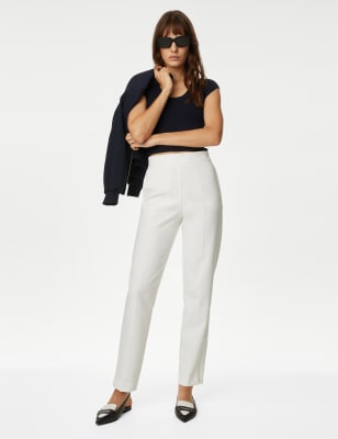 

Womens M&S Collection Zip Detail Straight Leg Trousers - Ivory, Ivory