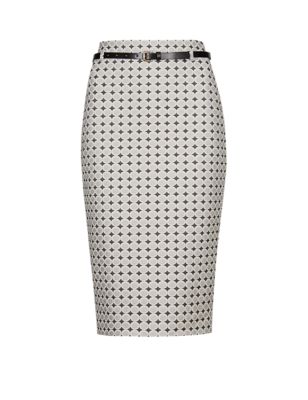 Geometric Print Pencil Skirt with Belt | M&S Collection | M&S