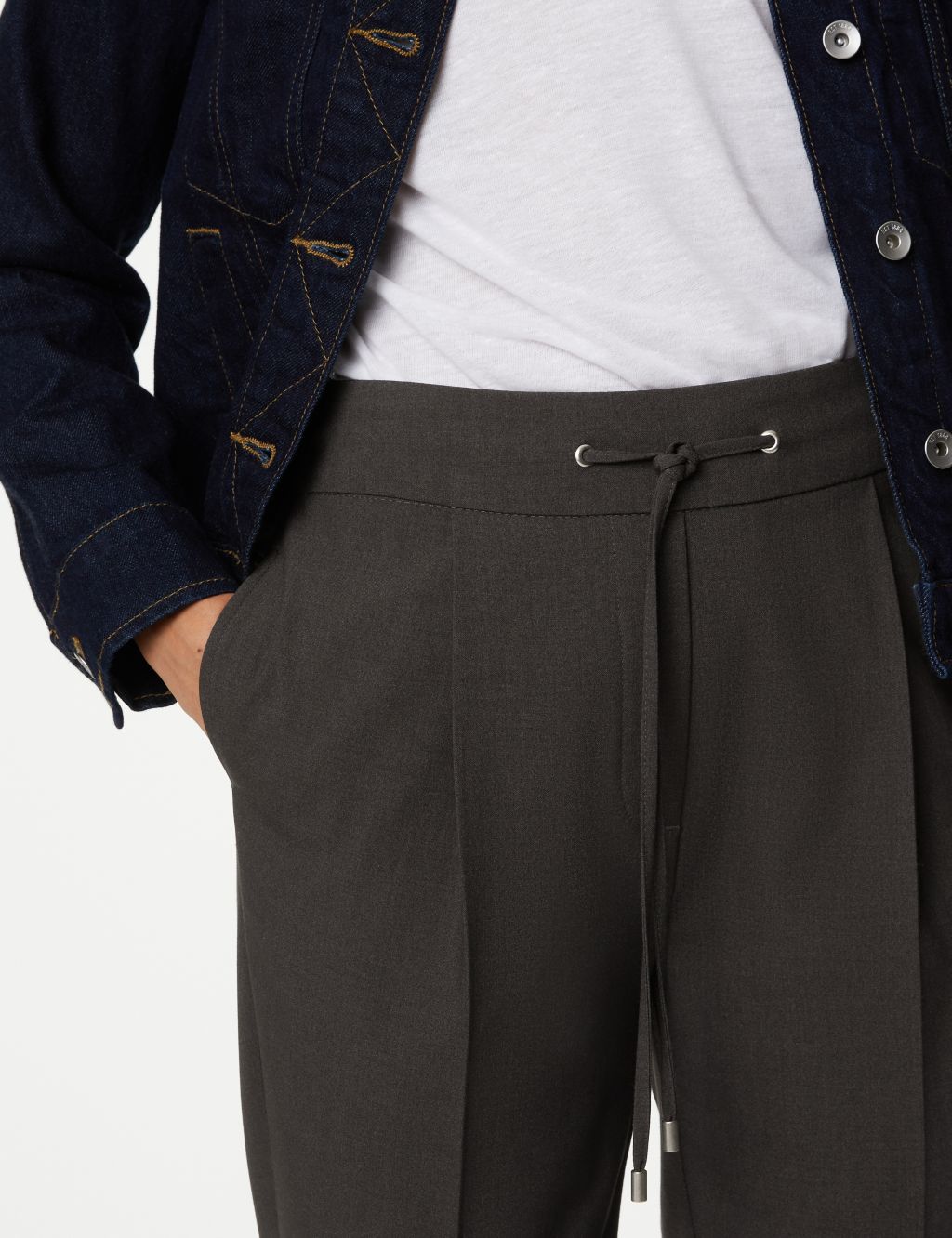 Drawstring Tapered Ankle Grazer Trousers image 5