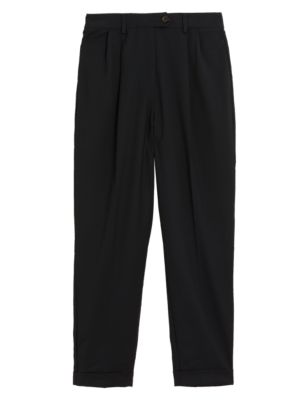 

Womens M&S Collection Pleat Front Tapered Ankle Grazer Trousers - Black, Black