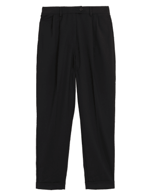 

Womens M&S Collection Pleat Front Tapered Ankle Grazer Trousers - Black, Black