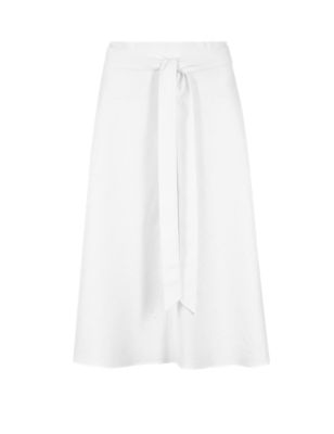 Linen Blend Knee Length A-Line Belted Skirt | M&S Collection | M&S