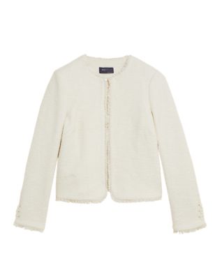 

Womens M&S Collection Tweed Collarless Short Jacket - Light Cream, Light Cream