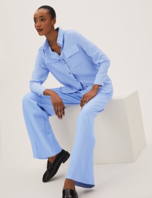 

Womens M&S Collection Hose mit Bundfalte vorne und weitem Bein - Chambray, Chambray