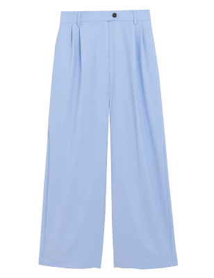 

Womens M&S Collection Pleat Front Wide Leg Trousers - Chambray, Chambray