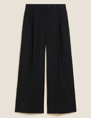 

Womens M&S Collection Pleat Front Wide Leg Trousers - Black, Black