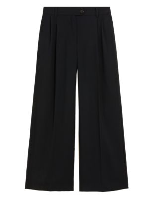

Womens M&S Collection Pleat Front Wide Leg Trousers - Black, Black