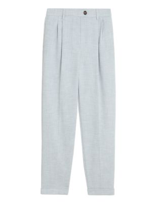 M&S Womens Marl Pleat Front Tapered Trousers