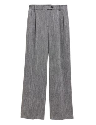M&S Womens Textured Pleat Front Wide Leg Trousers