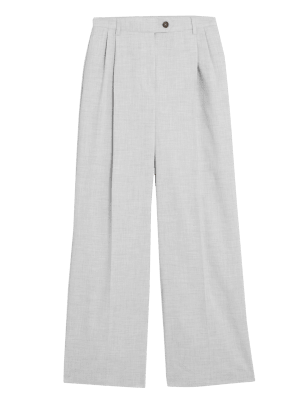 

Womens M&S Collection Marl Pleat Front Wide Leg Trousers - Grey, Grey