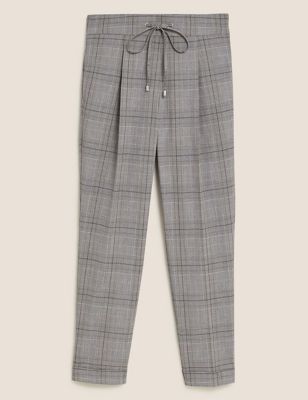 M&S Womens Checked Tapered Ankle Grazer Trousers 