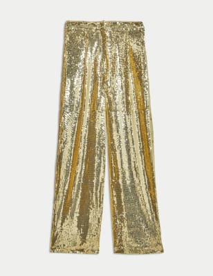 Sequin Pleat Front Wide Leg Trousers 1 of 6