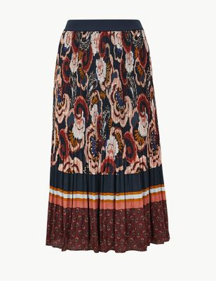 Floral Stripe Pleated Midi Skirt | M&S Collection | M&S