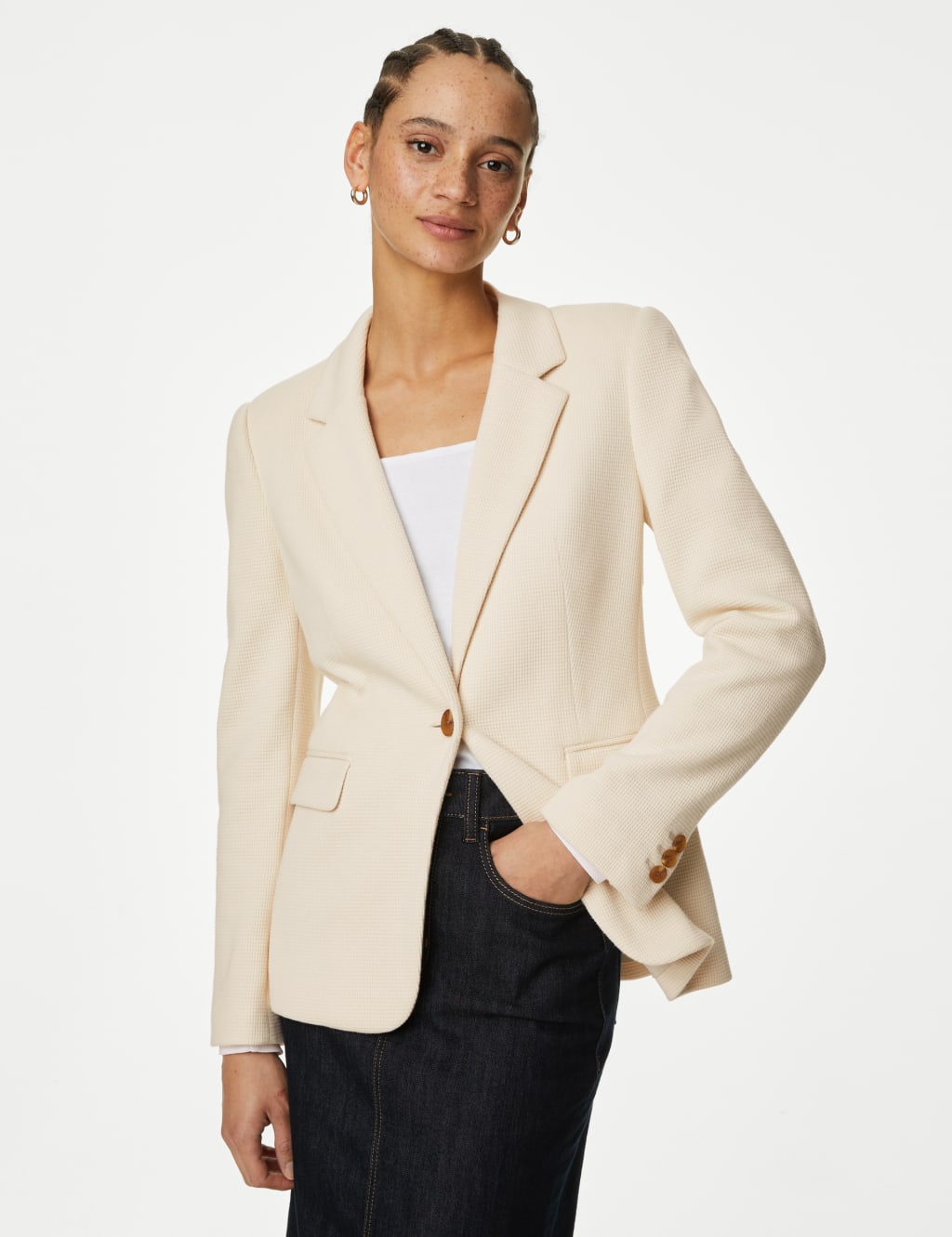 Talbots Petites Irish Linen Blazer Jacket Beige Lined Two Button Women Size  8