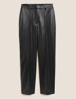 M&S Womens Leather Look Croc Straight Leg Trousers