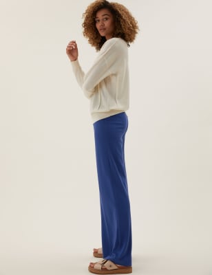 

Womens M&S Collection Jersey Wide Leg Trousers with Stretch - Dark Blue, Dark Blue