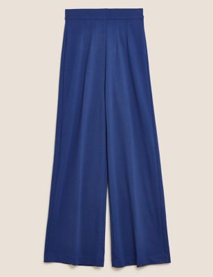 M&S Womens Jersey Wide Leg Trousers with Stretch