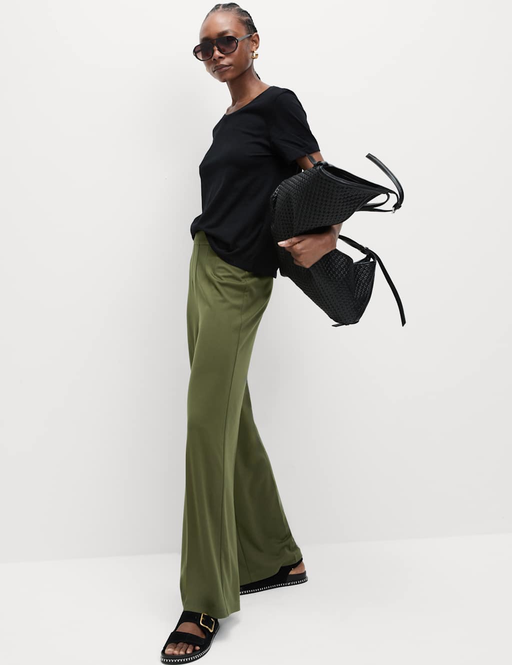 Jersey Wide Leg Trousers with Stretch image 2