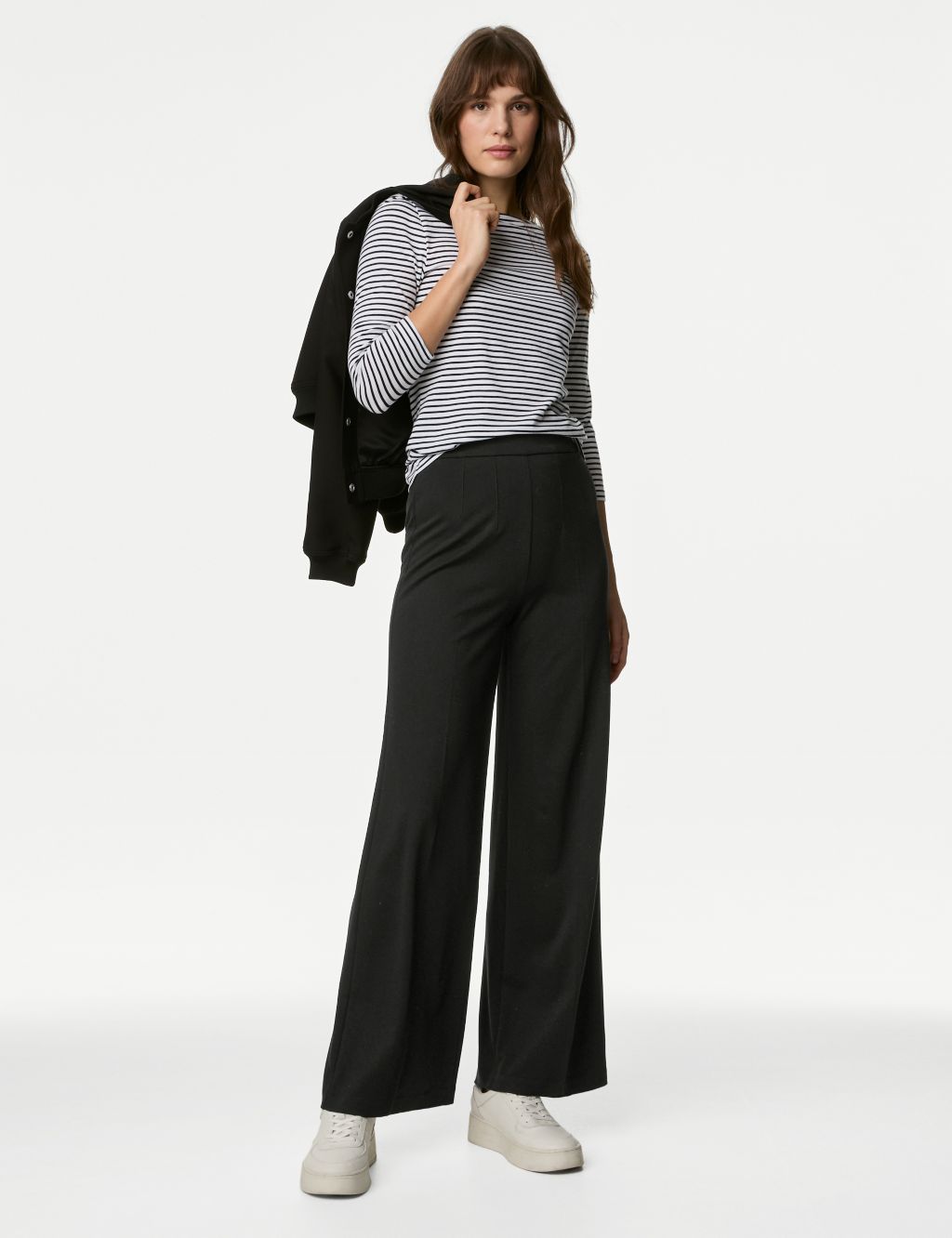 Jersey Wide Leg Trousers with Stretch, M&S Collection