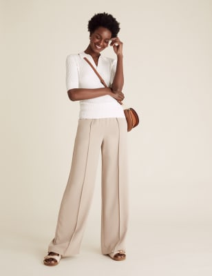 Beige straight outlet leg trousers womens