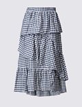 Cotton Rich Gingham Ruffle A-Line Midi Skirt