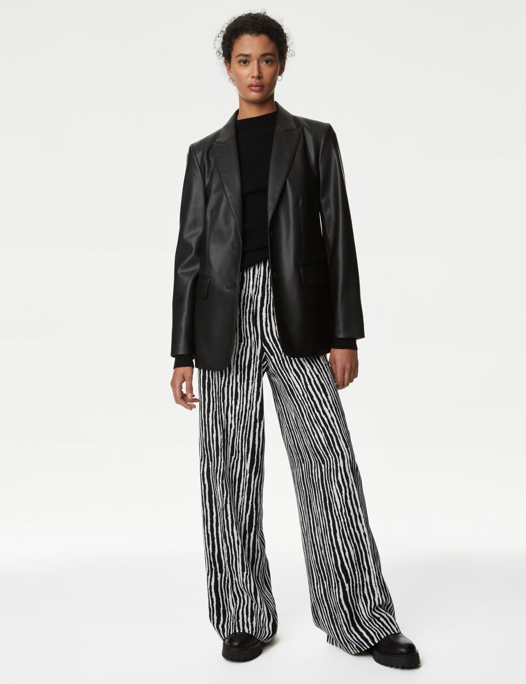 Striped Drawstring Wide Leg Trousers