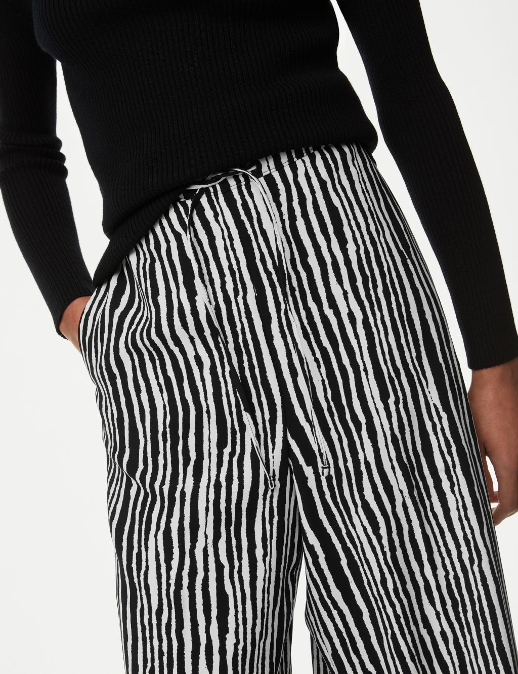 Striped Drawstring Wide Leg Trousers image 4