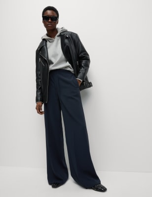 Crepe Elasticated Waist Wide Leg Trousers - NZ