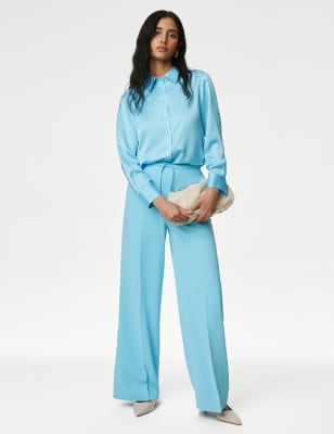 

Womens M&S Collection Crepe Elasticated Waist Wide Leg Trousers - Light Turquoise, Light Turquoise