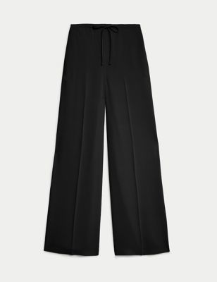 Mayfair Lounge Pants Womens Large Black Wide Leg Floral Polyester Spandex  Soft