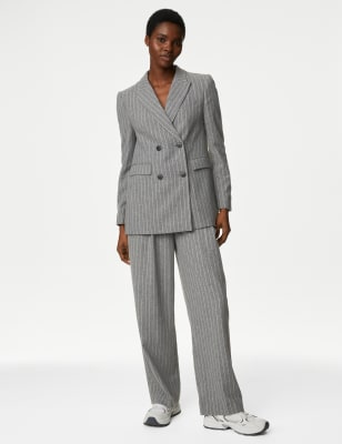 Pinstripe Wide Leg Trousers with Wool - EE