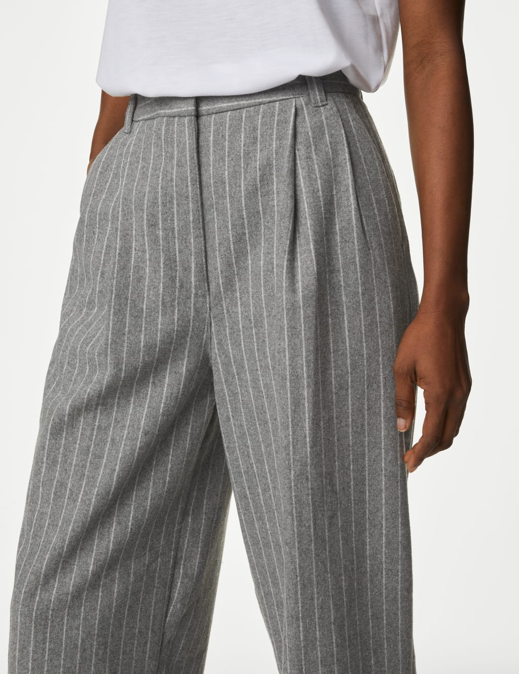 Pinstripe Wide Leg Trousers with Wool image 3