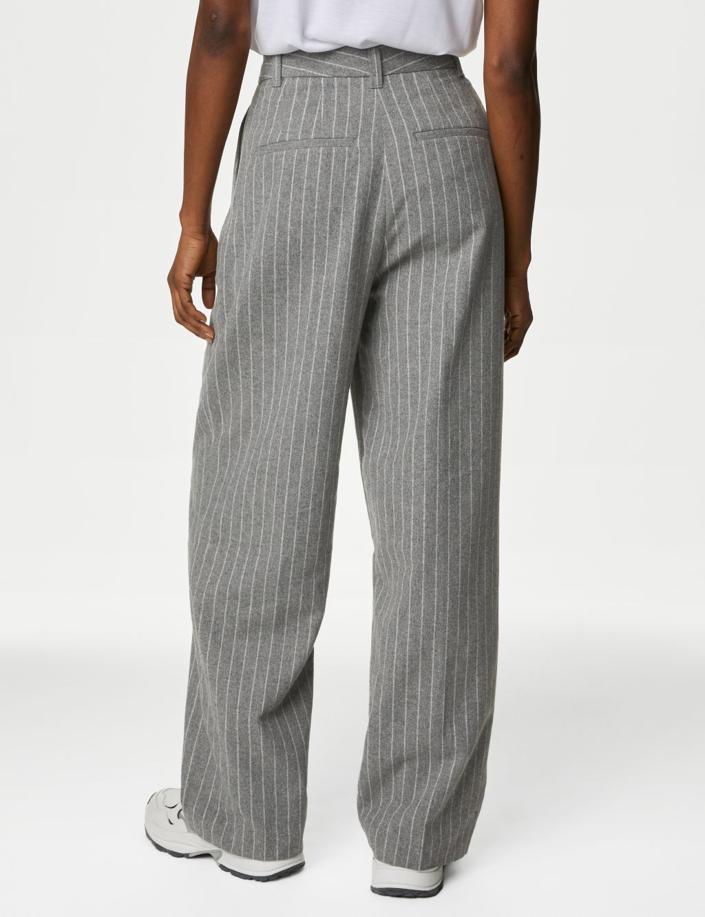 Pinstripe Wide Leg Trousers with Wool image 5