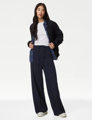 Polka Dot Drawstring Wide Leg Trousers - FI