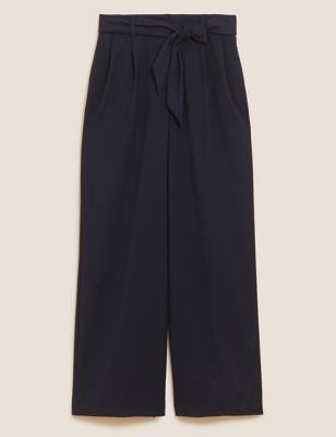 M&S Womens Belted Wide Leg Trousers