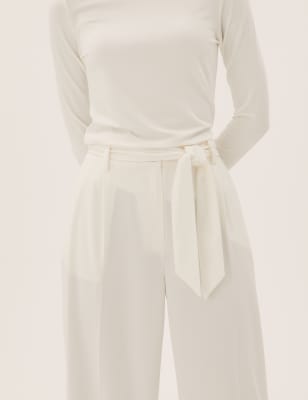 

Womens M&S Collection Belted Wide Leg Trousers - Soft White, Soft White