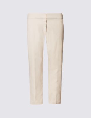 Cotton Rich Slim Leg Cropped Trousers | M&S Collection | M&S