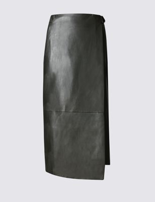 Faux Leather Wrap Midi Skirt | M&S Collection | M&S