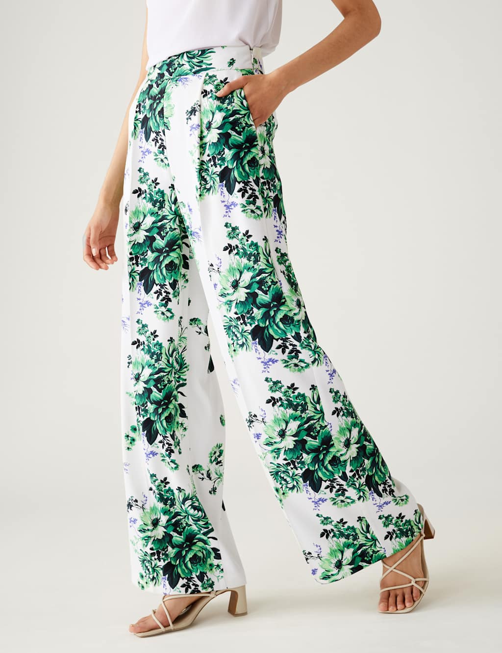 Satin Floral Wide Leg Trousers image 4
