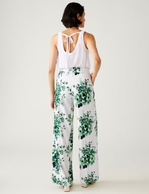 Satin Floral Wide Leg Trousers