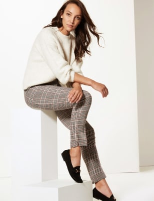 checked slim leg trousers