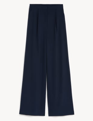 Satin Pleat Front Wide Leg Trousers