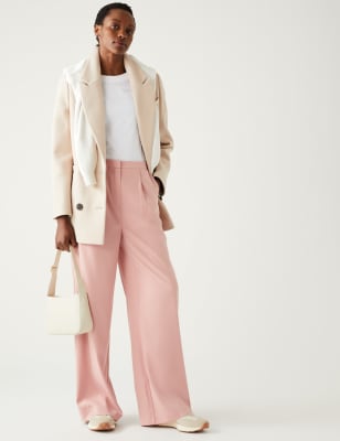 

M&S Collection Pantalón de pata ancha de satén con pinzasWomens - Antique Rose, Antique Rose