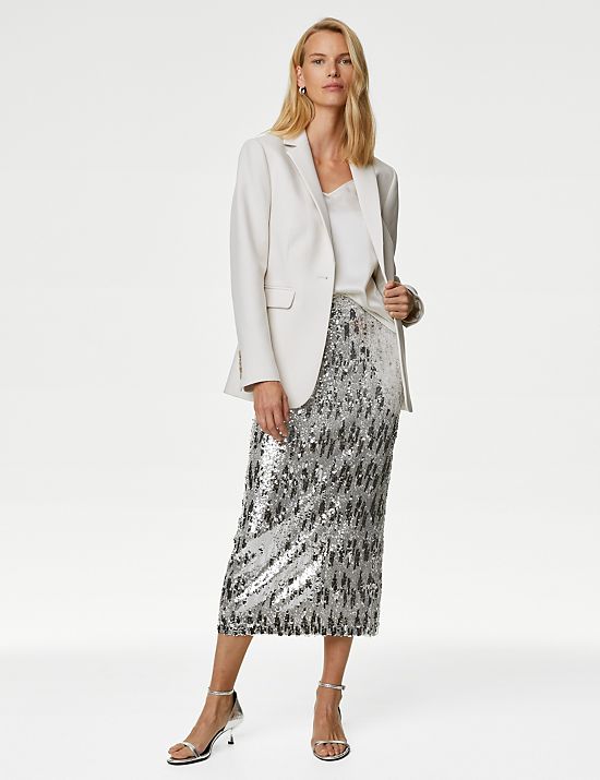 Sequin Split Back Midaxi Column Skirt