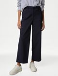 Cotton Blend Wide Leg Cropped Chinos