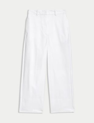 Cotton Blend Wide Leg Cropped Chinos