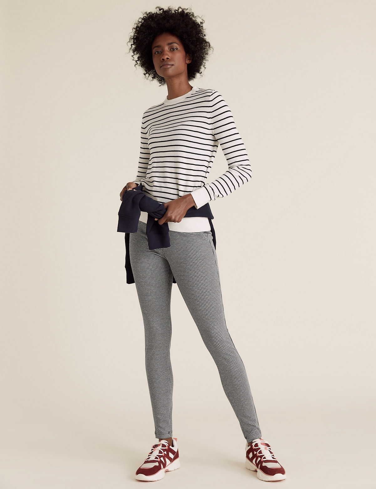 Jersey Checked Skinny Ankle Grazer Trousers