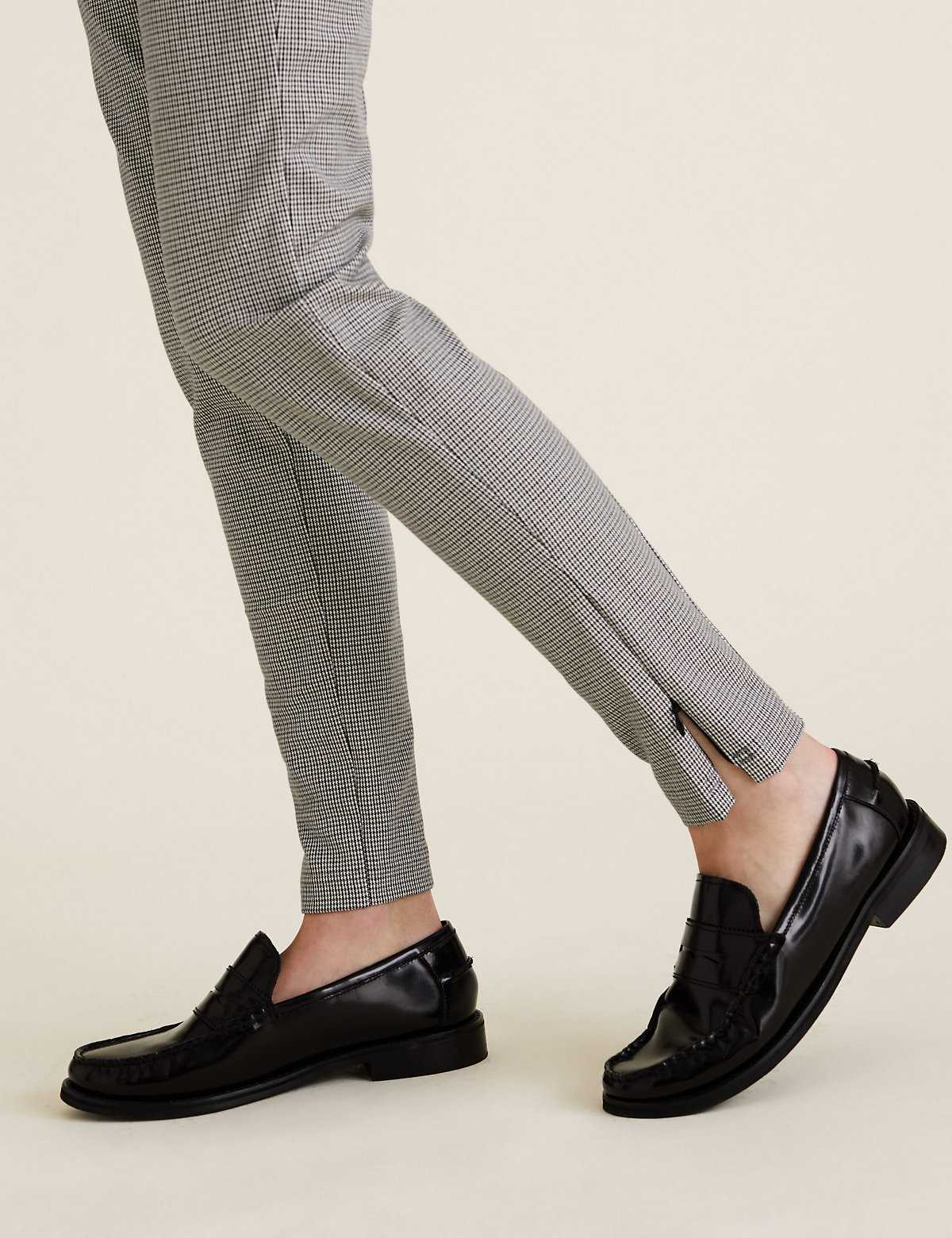 Cotton Checked Skinny Ankle Grazer Trousers