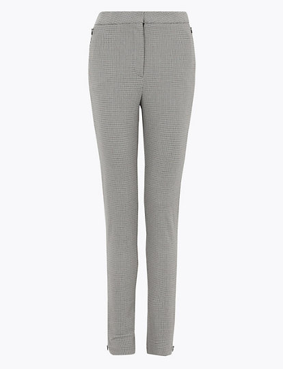 Cotton Checked Skinny Ankle Grazer Trousers