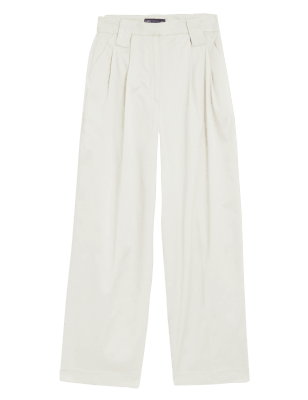 

Womens M&S Collection Tencel™ Rich Pleated Straight Leg Trousers - Ecru, Ecru